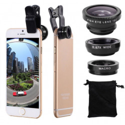 Pack Photo pour Smartphone (Mini Selfie Stick + Objectif Pince 3 en 1) Android IOS Bouton