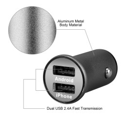 Double Adaptateur Metal Prise Allume Cigare USB pour Smartphone Double 2 Ports Voiture Chargeur Universel (ARGENT)