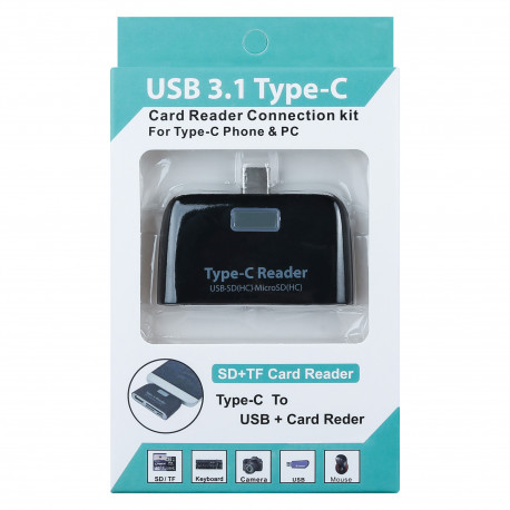 Lecteur de cartes pour Smartphone Type-C Android SD Micro SD USB Adaptateur Universel (NOIR)