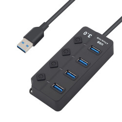 Hub 4 ports USB 3.0 pour PC & MAC avec Alimentation Individuelle Multi-prises Adaptateur Rallonge  (NOIR)