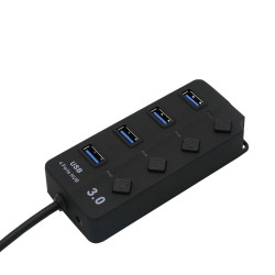 Hub 4 ports USB 3.0 pour PC & MAC avec Alimentation Individuelle Multi-prises Adaptateur Rallonge  (NOIR)