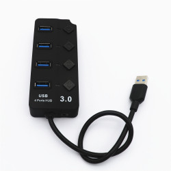 Hub 4 ports USB 3.0 pour PC & MAC avec Alimentation Individuelle Multi-prises Adaptateur Rallonge  (NOIR)