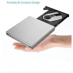 Lecteur/Graveur CD-DVD-RW USB pour PC Branchement Portable Externe (ARGENT)