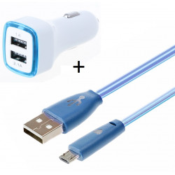 Pack Chargeur Voiture pour IPHONE Lightning (Cable Smiley + Double Adaptateur LED Prise Allume Cigare) APPLE Connecteur