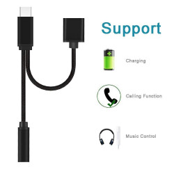 Adaptateur Type C/Jack pour Smartphone 2 en 1 Audio USB-C Ecouteurs Chargeur Casque