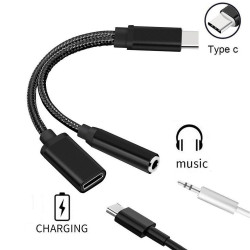 Adaptateur Type C/Jack pour Smartphone 2 en 1 Audio USB-C Ecouteurs Chargeur Casque