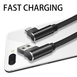 Pack Chargeur pour Smartphone Micro-USB (Cable 90 degres Fast Charge + Prise Secteur Couleur USB) Android