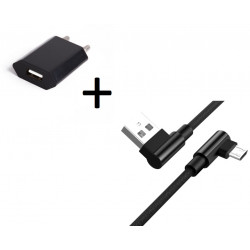 Pack Chargeur pour Smartphone Micro-USB (Cable 90 degres Fast Charge + Prise Secteur Couleur USB) Android
