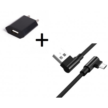 Pack Chargeur pour Smartphone Micro-USB (Cable 90 degres Fast Charge + Prise Secteur Couleur USB) Android