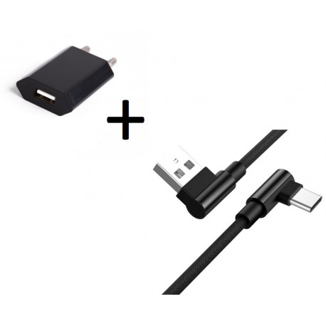 Pack pour Smartphone Type-C (Cable 90 degres Fast Charge + Prise Secteur Couleur)