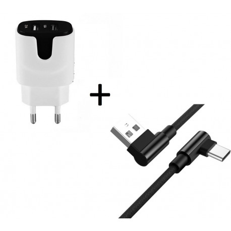 Pack pour Smartphone Type C (Cable 90 degres Fast Charge + Double Prise Secteur Couleur)