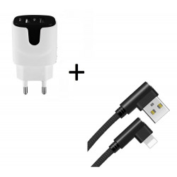 Pack pour IPHONE Lightning (Cable 90 degres Fast Charge + Double Prise Secteur Couleur)