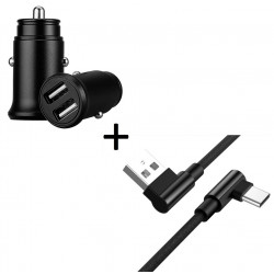 Pack pour Smartphone Type C (Cable 90 Fast Charge + Mini Double Prise Allume Cigare) 