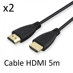 Pack de 2 Cables HDMI Male 5m pour Console & PC Gold 3D FULL HD 4K Television Ecran 1080p (NOIR)