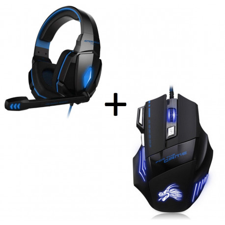 Pack Gaming pour PC (Souris Gamer 6 Boutons + Casque Gamer avec Micro et Telecommande)