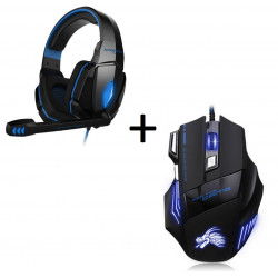 Pack Gaming pour PC (Souris Gamer 6 Boutons + Casque Gamer avec Micro et Telecommande)