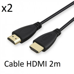 Pack de 2 Cables HDMI Male 2m pour Console & PC Gold 3D FULL HD 4K Television Ecran 1080p (NOIR)