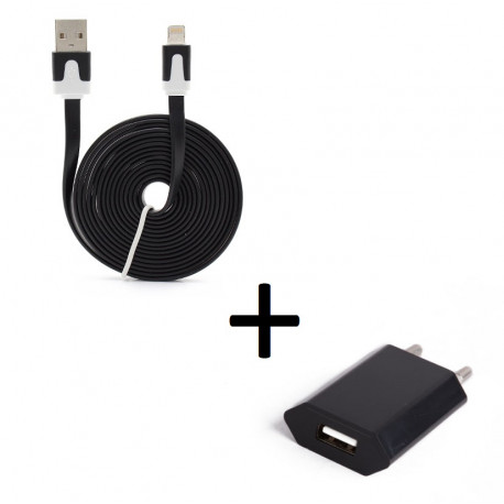 Pack Chargeur pour IPHONE Lightning (Cable Noodle 3m + Prise Secteur Couleur USB) APPLE IOS