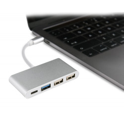 Multi Adaptateur 4 en 1 Type C pour MAC Hub 2 ports USB 2.0 1 Port USB 3.0 (ARGENT)