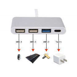 Multi Adaptateur 4 en 1 Type C pour MAC Hub 2 ports USB 2.0 1 Port USB 3.0 (ARGENT)