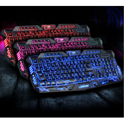 Clavier Gamer USB pour PC Retro Eclaire LED Lumineux AZERTY (NOIR)