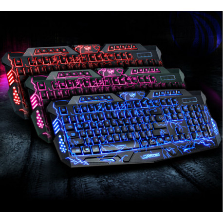 Clavier Gamer USB pour PC Retro Eclaire LED Lumineux AZERTY (NOIR)