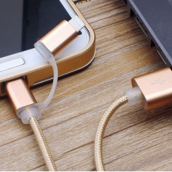 Câble 2 en 1 Pour Android & Apple Adaptateur Micro USB Lightning 1m Metal Nylon ARGENT