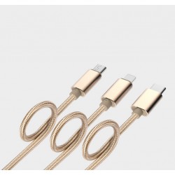 Câble 3 en 1 Pour Android, Apple & Type C Adaptateur Micro USB Lightning 1,5m Metal Nylon