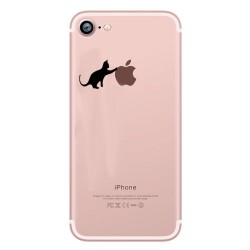 Coque Silicone IPHONE 7 Chat Fun APPLE Cat Noir Joue Pomme Transparente Protection Gel Souple