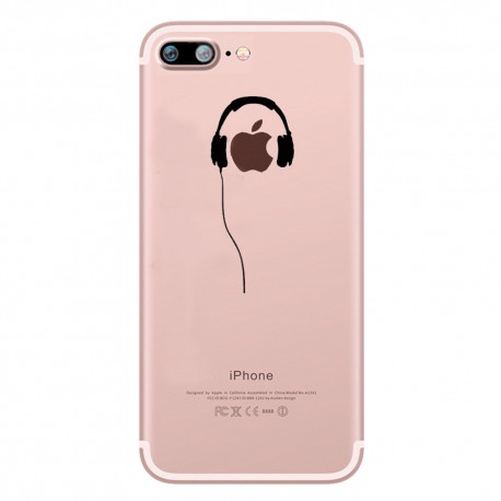 Coque Silicone IPHONE 7 PLUS (+) Casque Fun APPLE Ecouteurs Pomme Musique Transparente Protection Gel Souple