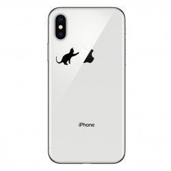 Coque Silicone IPHONE X Chat Fun APPLE Cat Noir Joue Pomme Transparente Protection Gel Souple