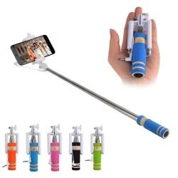 Mini Selfie Stick pour Smartphone Perche Android IOS Réglable Bouton Photo Cable Jack Noir