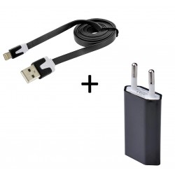 Cable Noodle 1m Chargeur + Prise Secteur pour IPHONE APPLE USB Lightning Murale Pack