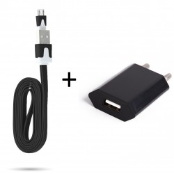 Cable Noodle 1m Chargeur + Prise Secteur pour Smartphone Micro-USB Murale Pack Universel