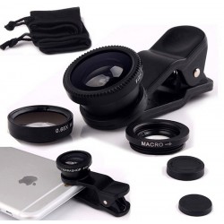 Objectif Pince 3 en 1 pour Smartphone Universel Macro Fisheye Grand Angle Metal Pochette Demontable